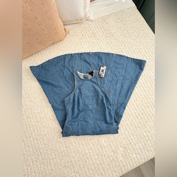 Future Collective Racerback Denim Midi A-Line Dress Medium Wash | 4 - Picture 9 of 16